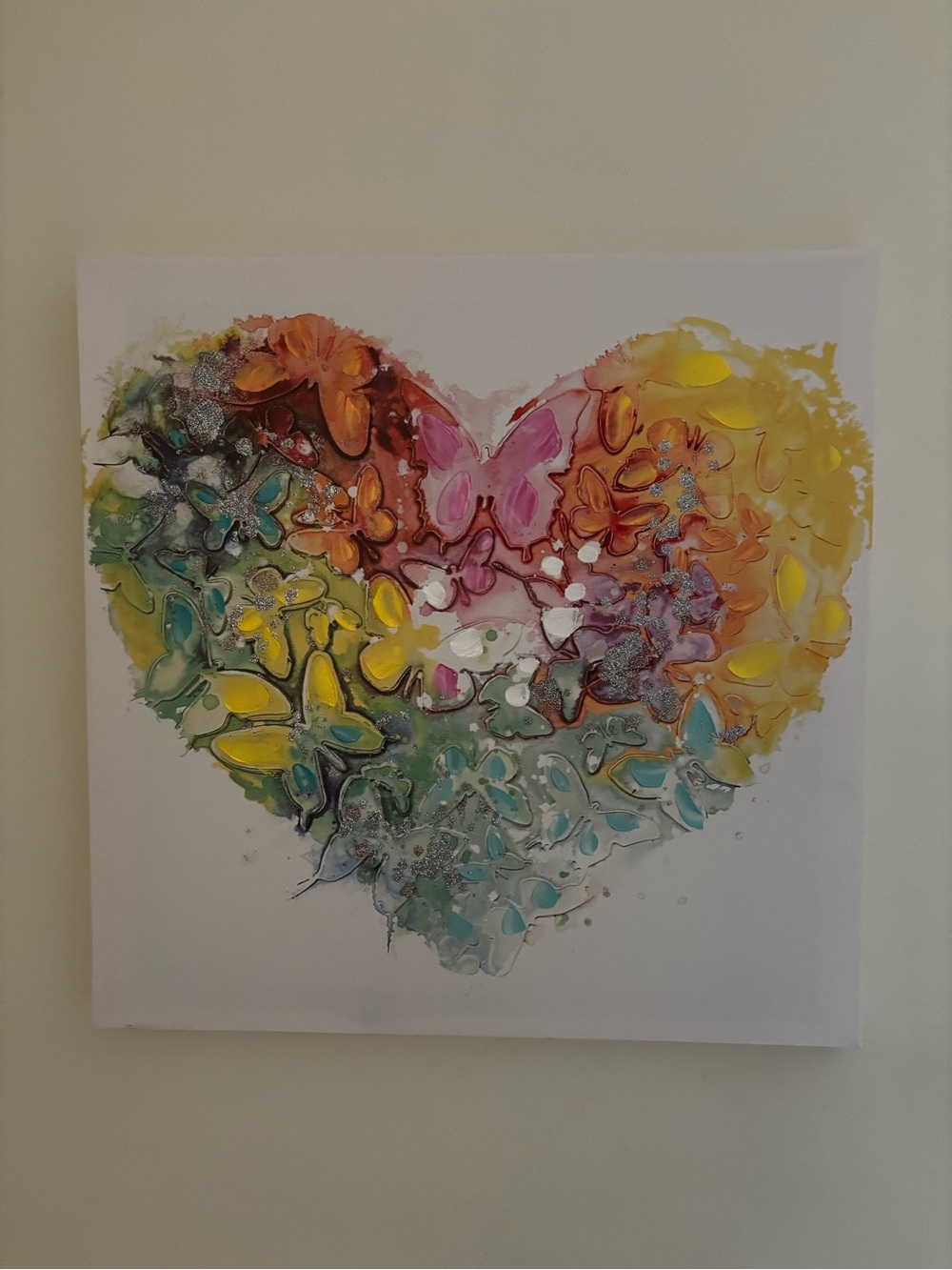 Heart-Shaped Floral Canvas Wall Art in Multicolor